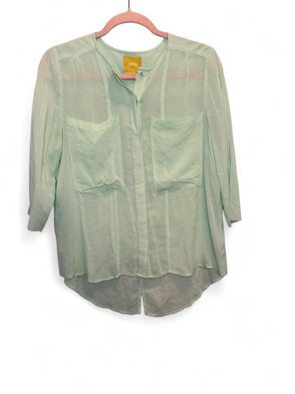 Anthropologie Maeve Clara Mint Pocket Front Split Back Blouse Size 4